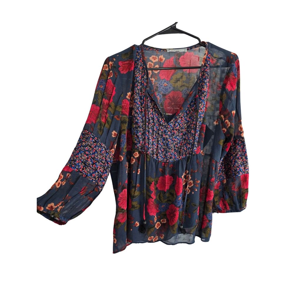 Daniel Rainn Mixed Floral Print Boho Peasant Blouse Sheer 2-Piece Set Large